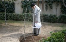 کاشت نهال توسط امام خامنه‌ای در روز درختکاری